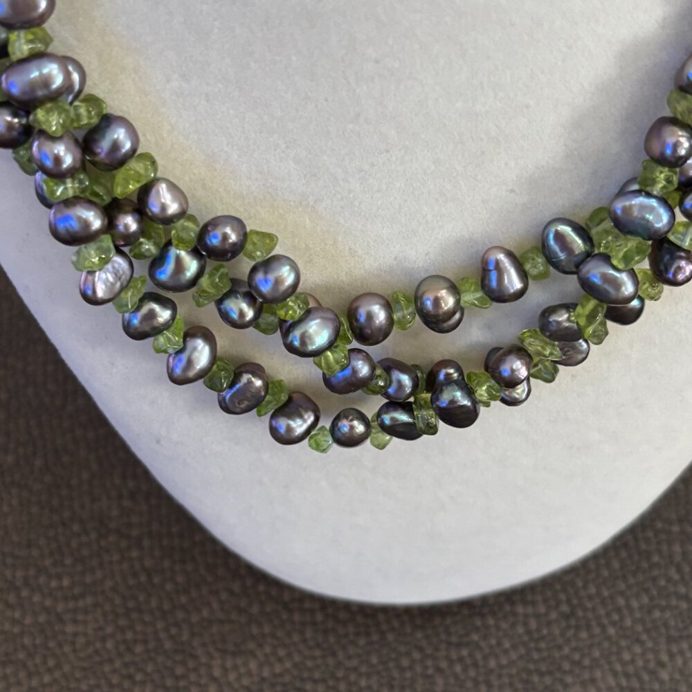 Ross Simons 3 Strand Black Cultured Pearl, Amethyst/Assorted Stone Necklace - Picture 4 of 13